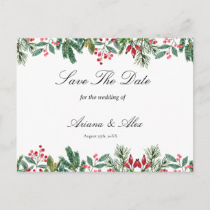 Cartão Postal Casamento De Inverno Berries Pine Greenery Salvar 
