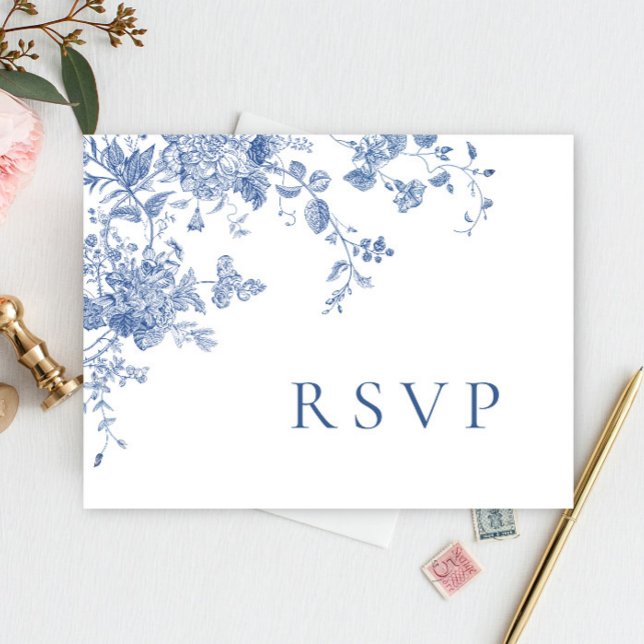 Cartão Postal Casamento de Jardim Azul Vitoriano RSVP (Criador carregado)