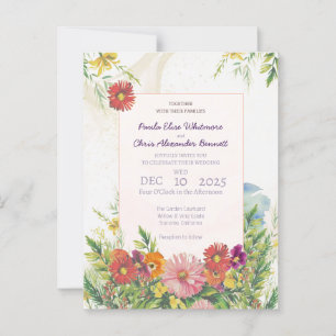 Cartão Postal Casamento de Jardim de Flores Selvagens Elegante