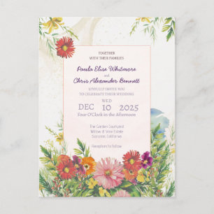 Cartão Postal Casamento de Jardim de Flores Silvestres com Aquar