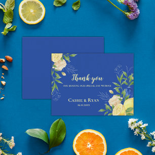 Cartão Postal Casamento De Limão Floral Azul Elegante Obrigado C