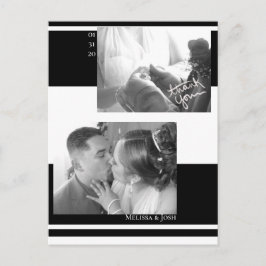 Cartão Postal Casamento de Listras Minimalistas Preto e Branco