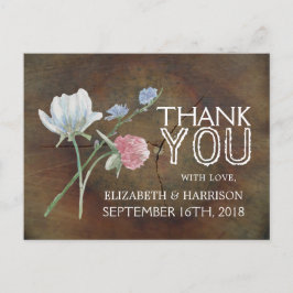 Cartão Postal Casamento De Madeira De Oak Wildflower Obrigado