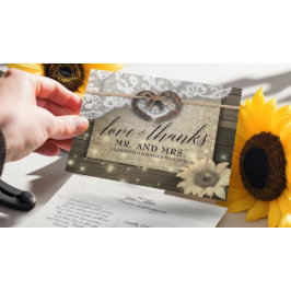 Cartão Postal Casamento de Madeira em Sunflower Country Obrigado