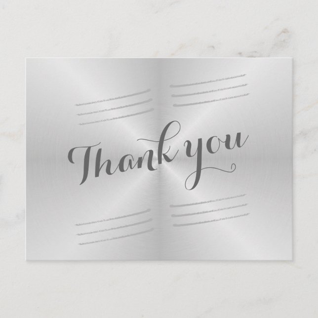 Cartão Postal Casamento de metal escovado Obrigado (Frente)