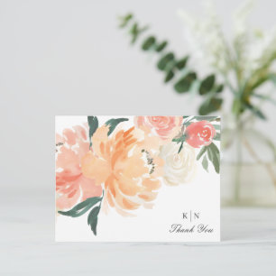 Cartão Postal Casamento De Monograma Floral De Pêssego Suave Obr