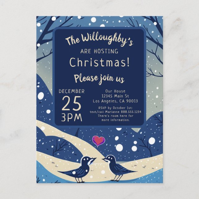 Cartão Postal Casamento de Natal com Pássaros Azuis no Amor (Frente)