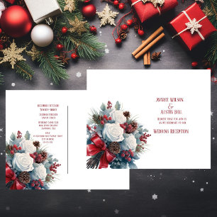Cartão Postal Casamento de Natal de Rosas Brancas Vermelhas