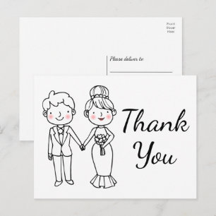 Cartão Postal Casamento de Noiva de Cartoon Whimsical Obrigado