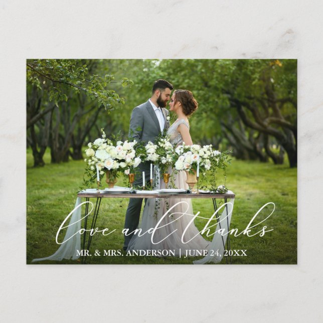 Cartão Postal Casamento de Obrigados de Amor com Linda Caligrafi (Frente)