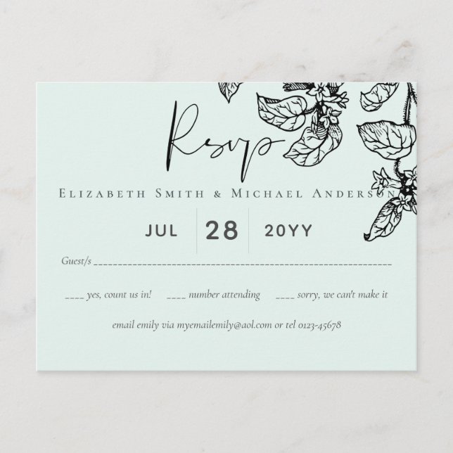 Cartão Postal Casamento de Orçamento de Folha de Jardim Botânico (Frente)