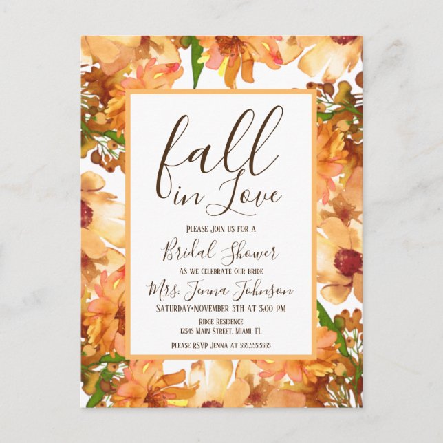 Cartão Postal Casamento de Outono Amor Verde Rustico Chá de Noiv (Frente)