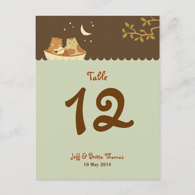 Cartão Postal Casamento de Owl & Pussycat Storybook (Azul e Cast (Frente)