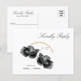 Cartão Postal Casamento de Peixes Dourados Elegante Preto