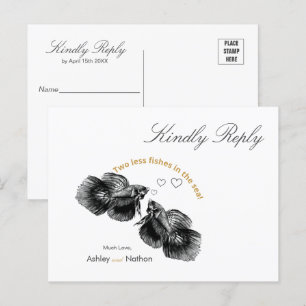 Cartão Postal Casamento de Peixes Dourados Elegante Preto