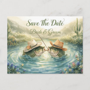 Cartão Postal Casamento de Pesca no Texas Cowboy Salve a Data