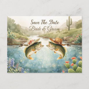 Cartão Postal Casamento de Pesca no Texas Save the Date Cowboy