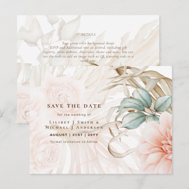 Cartão Postal Casamento de Pêssego de Grama de Airy BOHO Pampas (Frente/Verso)