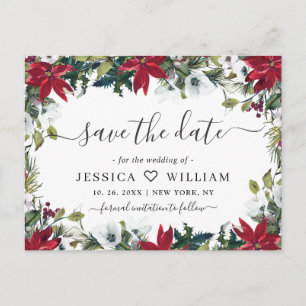 Cartão Postal Casamento de Pine da Elegante Poinsettia Vermelha