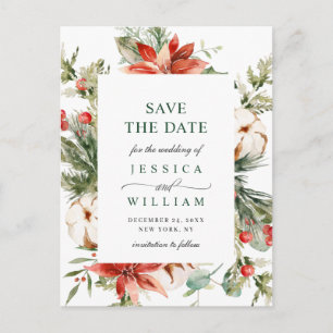 Cartão Postal Casamento de Pine da Elegante Poinsettia Vermelha