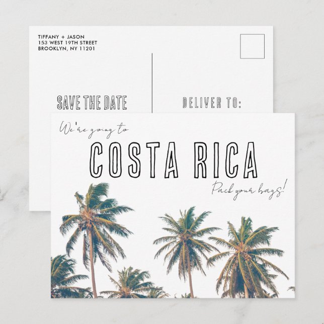 Cartão Postal Casamento de Praia de Destino da Costa Rica Salvar (Frente/Verso)