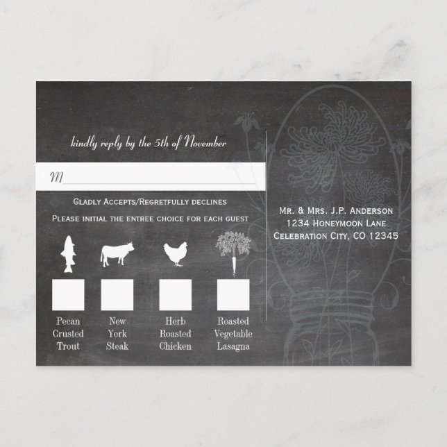 Cartão Postal Casamento de quadro negro de jar jar azul-aqua cla (Verso)