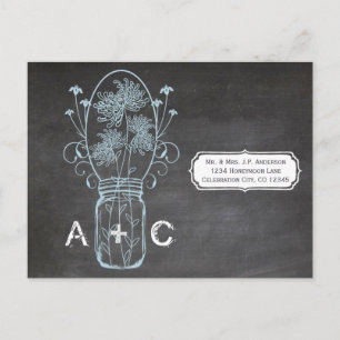 Cartão Postal Casamento de quadro negro leve azul Mason Jar