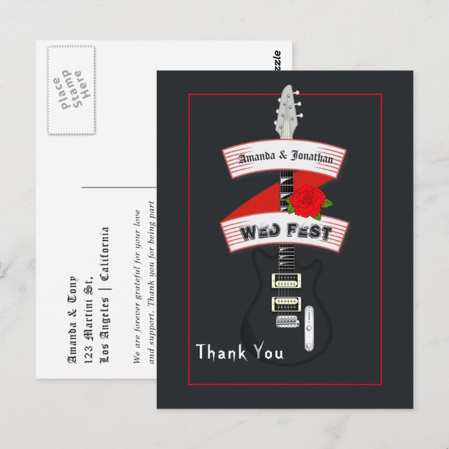Cartão Postal Casamento de Rock and Roll (Frente/Verso)