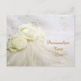 Cartão Postal Casamento de Rosas Brancas e Personalização de Loc