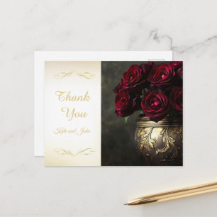 Cartão Postal Casamento de Rosas Burgundy Florais Escuras Temper