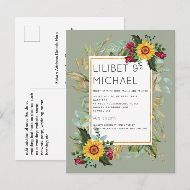 Cartão Postal Casamento de Rosas de Borgonha Rústicos (Frente/Verso)