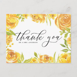 Cartão Postal Casamento de Rosas de jardim amarelo Obrigado