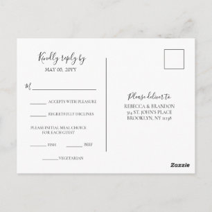 Cartão Postal Casamento de RSVP de Escolha de Refeição do Eleg