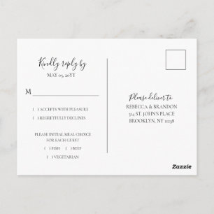 Cartão Postal Casamento de RSVP de Escolha de Refeição do Elegan