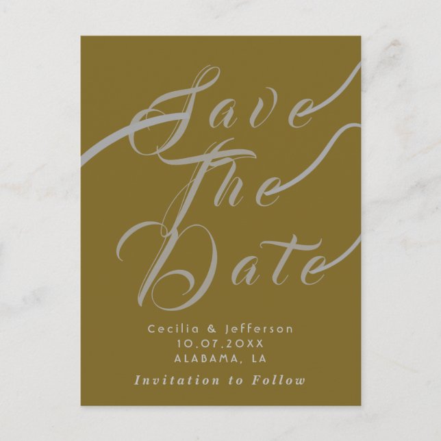 Cartão Postal Casamento de Script Chic Salve o Anúncio de Data (Frente)