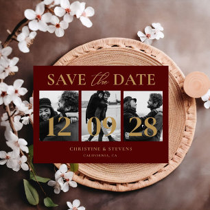 Cartão Postal Casamento De Script Dourado E Burgundy Salva A Fot