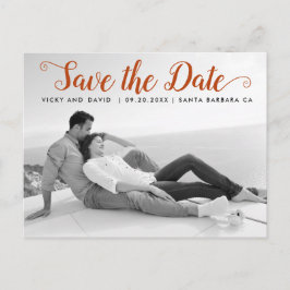 Cartão Postal Casamento de script moderno de ferrugem Salvar a f