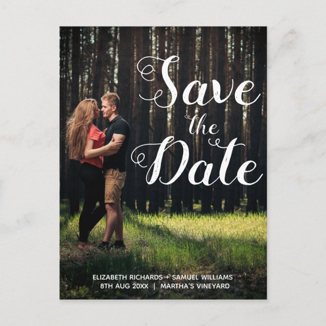 Cartão Postal Casamento de Sobreposição de Script Branco de Foto (Frente)