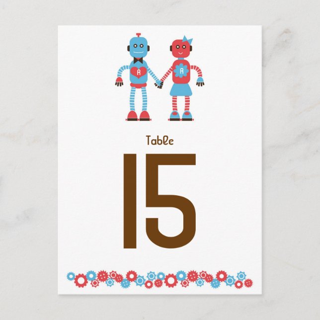 Cartão Postal Casamento de Tema Robô Bonito (Frente)