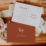 Cartão Postal Casamento de Terracotta Minimalista | RSVP de opçõ<br><div class="desc">Estes cartões postais elegantes e minimalistas de resposta ao casamento apresentam a tipografia moderna do roteiro e texto limpo, sans serif para um simples e na moda boho terracotta e design branco que você vai adorar. Há espaço para adicionar suas opções de hóspedes para a escolha da refeição ou a...</div>