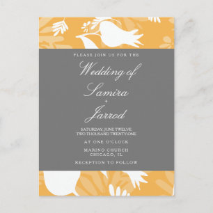 Cartão Postal Casamento de Tulipa Floral Amarela Cinza Botânica
