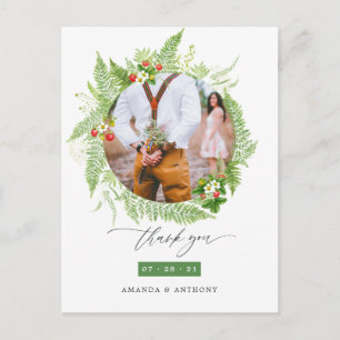Cartão Postal Casamento de Vegetação em Aquarela Obrigado Foto
