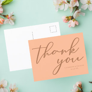 Cartão Postal Casamento de Verão com Pêssego Chic Obrigado Perso