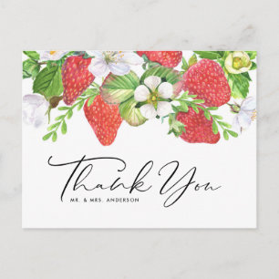 Cartão Postal Casamento de Verão de Morango de Watercolor Obriga