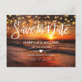 Cartão Postal Casamento de Verão de praia Elegante Salvar a Data