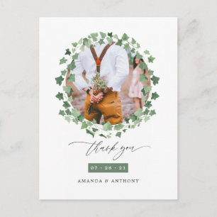 Cartão Postal Casamento de verde folhagem da floresta em aquarel