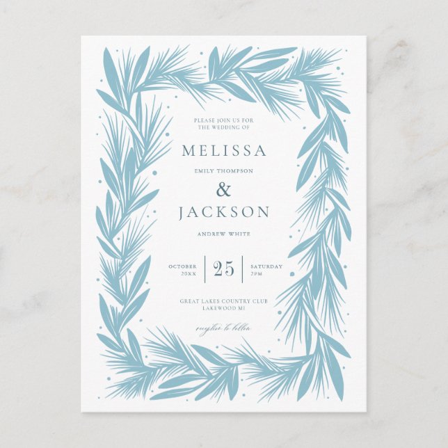 Cartão Postal Casamento de Wreath Moderno de inverno (Frente)