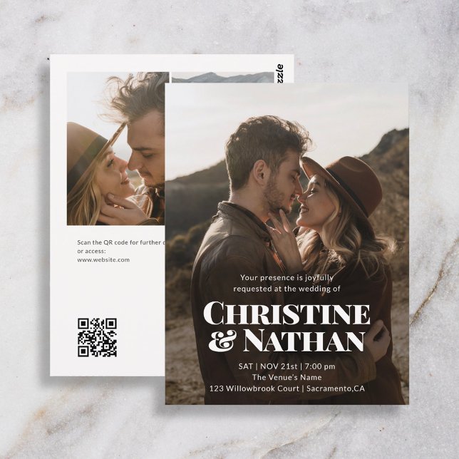 Cartão Postal Casamento Dentro Do Orçamento Ousado Chic 3 Código (Criador carregado)