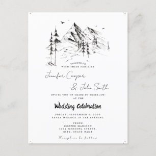 Cartão Postal Casamento Destino Esboço Montanha Floresta Rústica