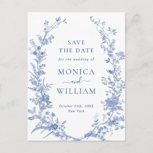 Cartão Postal Casamento do Jardim Francês Azul Elegante Salvar a